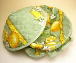 Provencal basket with lid (lemons and small flowers. mint green) - Click Image to Close